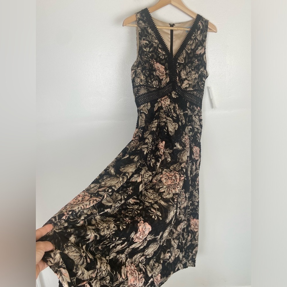 Antonio Melani Jacquard Floral Dress Size 8 Sheer Chiffon High Low Black & Pink - Picture 10 of 16